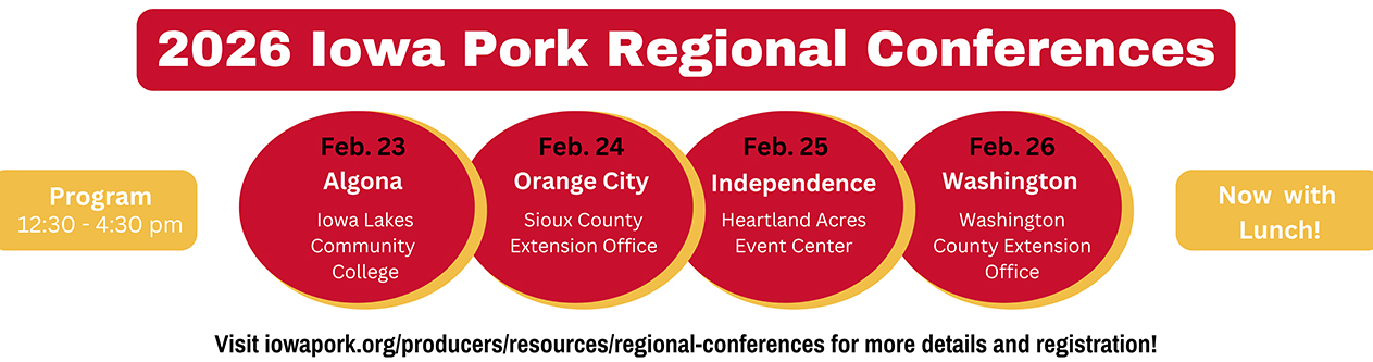2026 Iowa Pork Regional Conferences dates and places.
